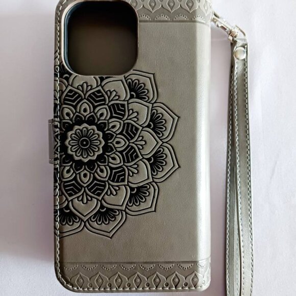 Gray Faux Leather iPhone 13 Pro Max Wallet Case - Picture 2 of 10